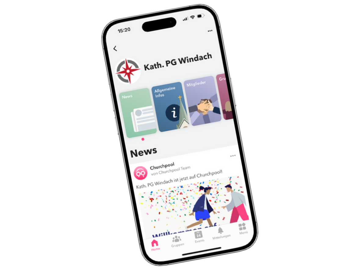 Handy mit App und PG-Logo